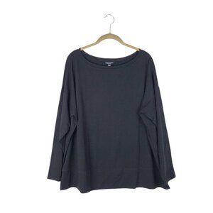 Eileen Fisher NWT Black Bateau Neck Long Sleeve Box Top Boxy Womens XL